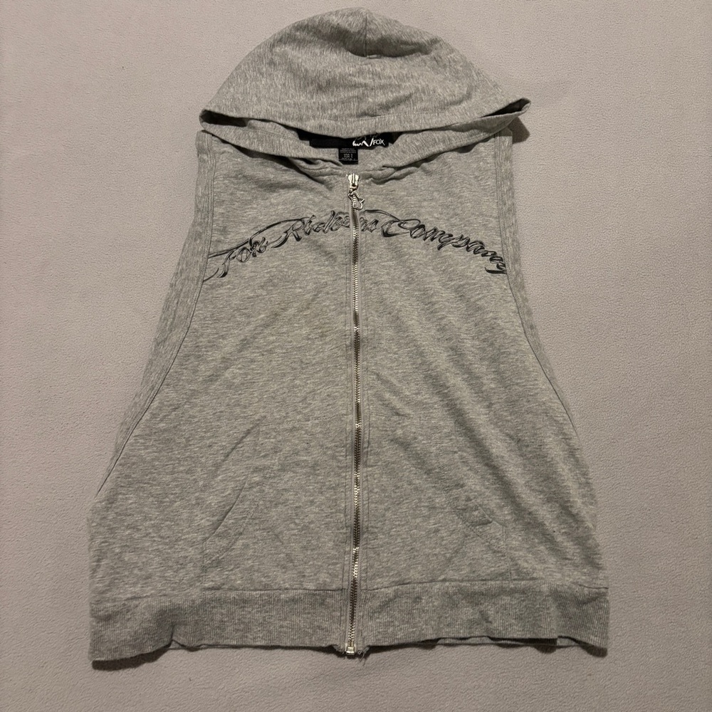 Fox Riders Company Hoodie Size Small Gray Sleeveless Full Zip Gym Workout